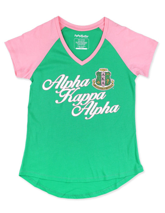 Alpha Kappa Alpha Glitter Print V-Neck T-Shirt