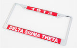 Delta Sigma Theta Sorority, Inc. 1913 license plate frame. The design includes the Founding Year on top and Delta Sigma Theta on the bottom. Made of sturdy metal.
